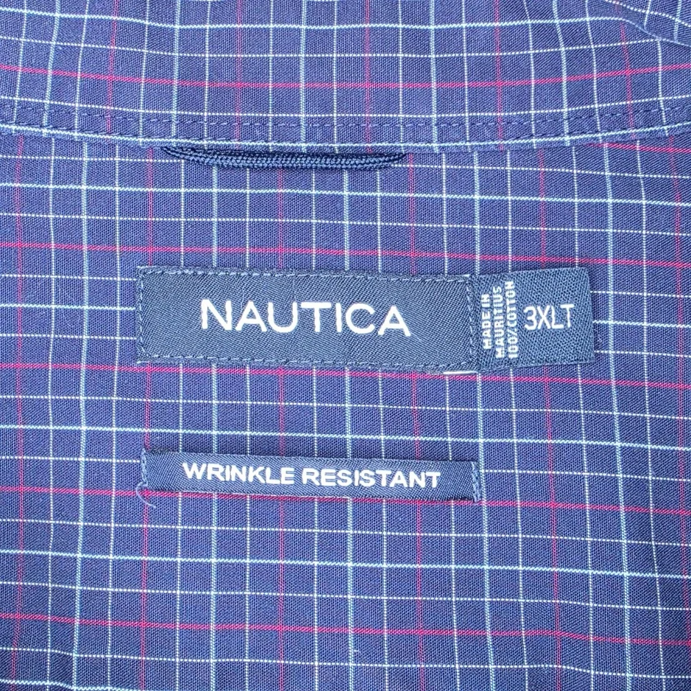 Nautica Button Down Shirt Men's 3XLT Blue Plaid Wrinkle Resistant MR1351